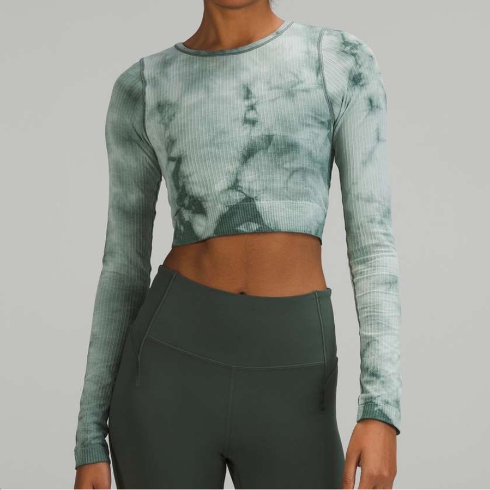 lululemon ebb to street long sleeve in tidewater teal diamond dye | size 8